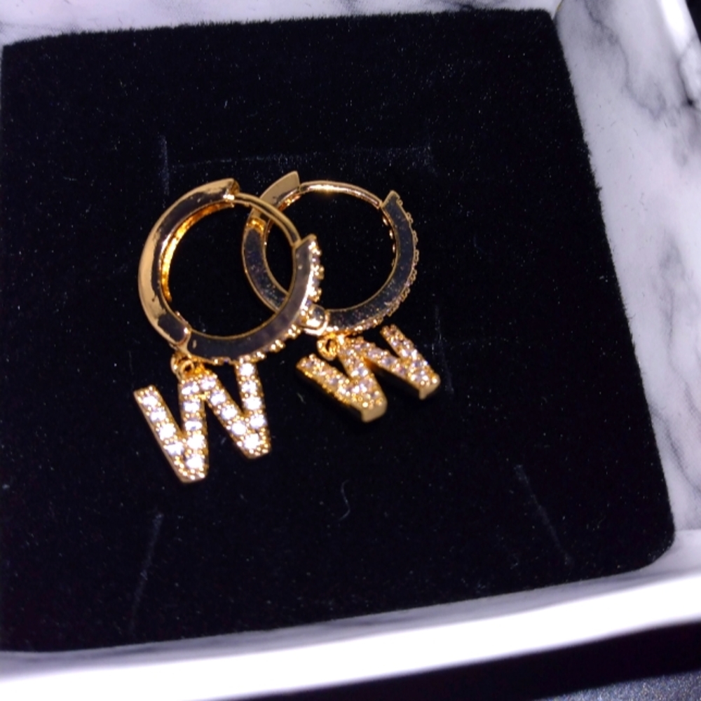 W initial hoop earrings